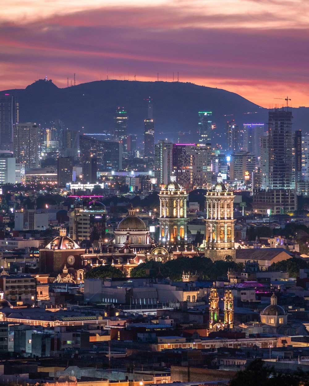 Panorámica de la ciudad de Puebla al atardecer